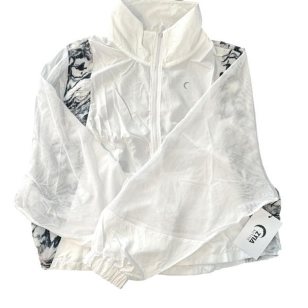 NWT Zyia NWT White Marble Mesh Jacket Packable Pouch Windbreaker size S-XL avail